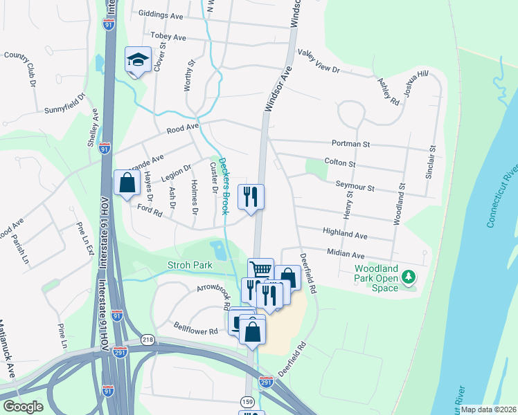 map of restaurants, bars, coffee shops, grocery stores, and more near 22 Philip Henry Circle in Windsor