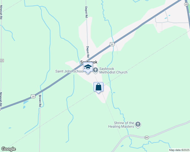 map of restaurants, bars, coffee shops, grocery stores, and more near 7911 Depot Road in Ashtabula