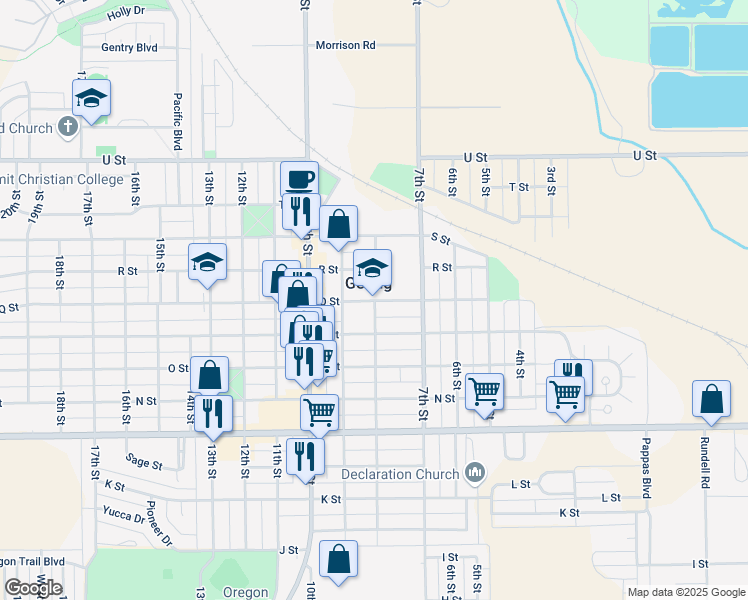 map of restaurants, bars, coffee shops, grocery stores, and more near 800 Q Street in Gering