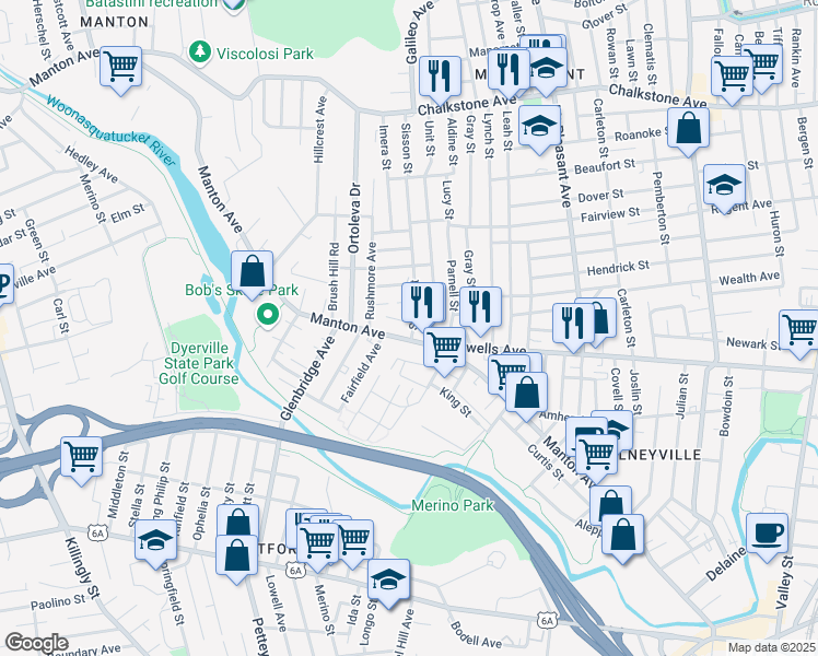 map of restaurants, bars, coffee shops, grocery stores, and more near 2 Octavia Street in Providence
