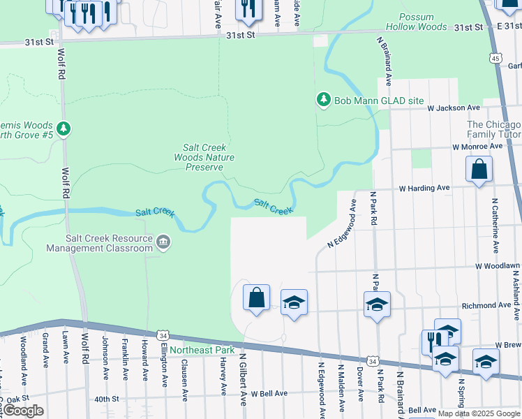 map of restaurants, bars, coffee shops, grocery stores, and more near 400 West Harding Avenue in La Grange Park