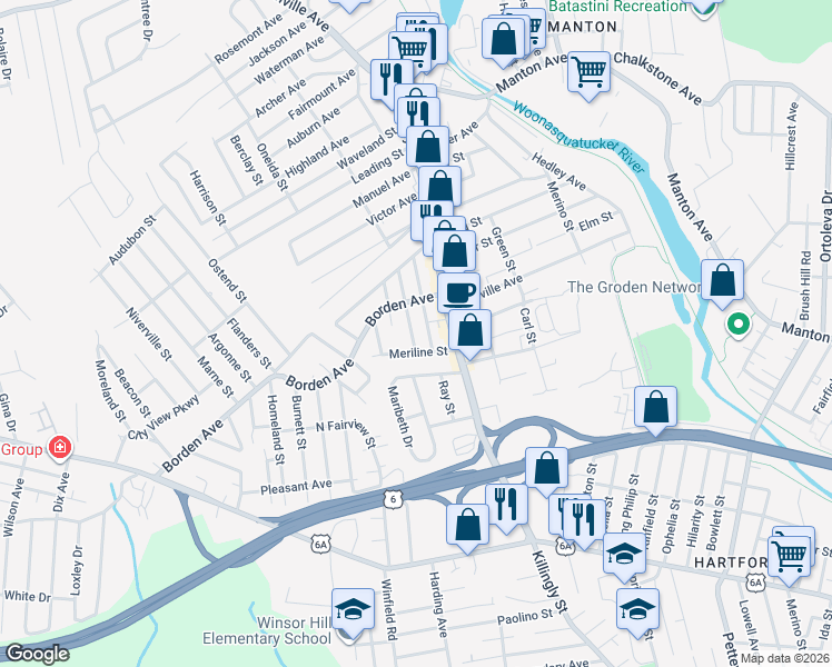 map of restaurants, bars, coffee shops, grocery stores, and more near 16 Albermarle Avenue in Johnston