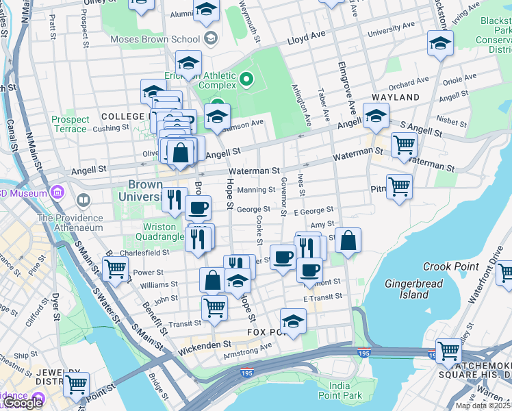 map of restaurants, bars, coffee shops, grocery stores, and more near 37 Cooke Street in Providence