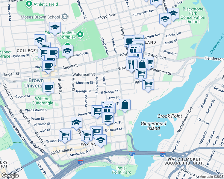 map of restaurants, bars, coffee shops, grocery stores, and more near in Providence