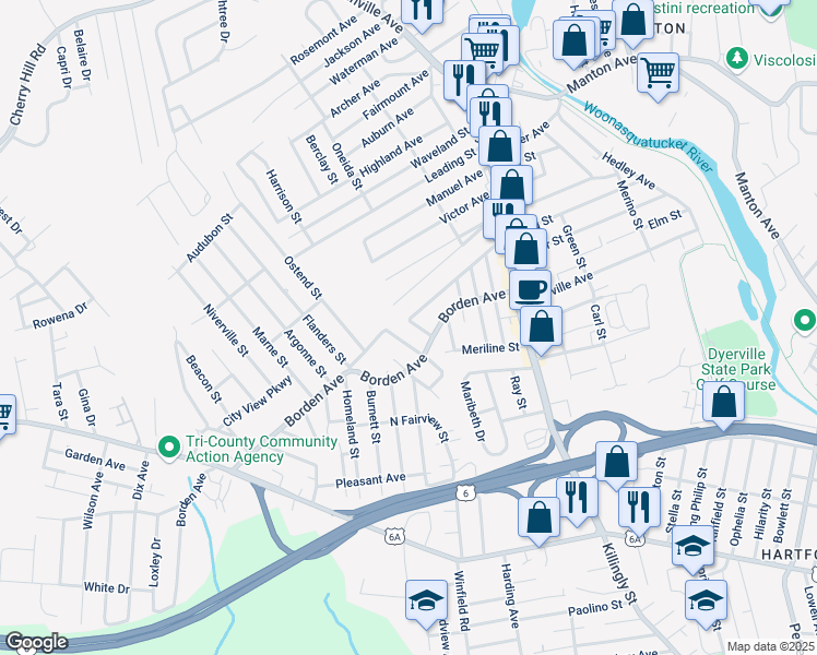 map of restaurants, bars, coffee shops, grocery stores, and more near 3 Abel Street in Johnston
