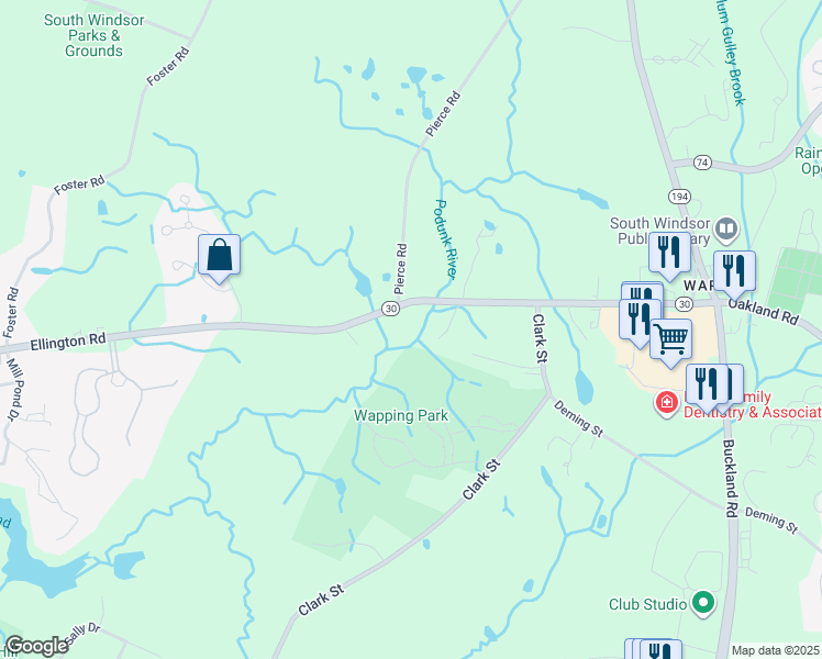 map of restaurants, bars, coffee shops, grocery stores, and more near 1519 Connecticut 30 in South Windsor