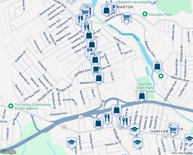 map of restaurants, bars, coffee shops, grocery stores, and more near 557 Killingly Street in Johnston