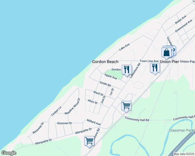 map of restaurants, bars, coffee shops, grocery stores, and more near 10399 Smith Road in Union Pier