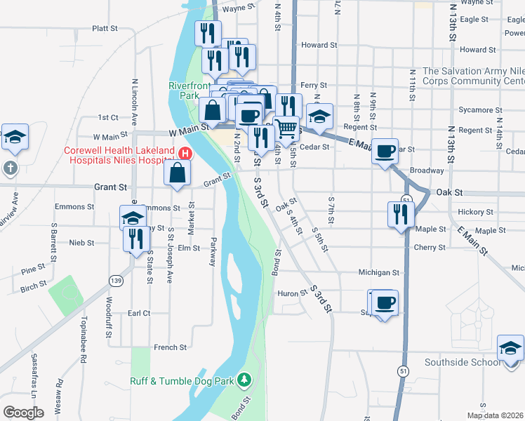 map of restaurants, bars, coffee shops, grocery stores, and more near 56 South 3rd Street in Niles