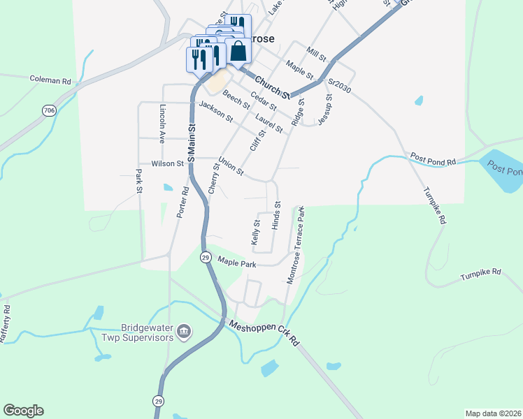 map of restaurants, bars, coffee shops, grocery stores, and more near 145 Hinds Street in Montrose