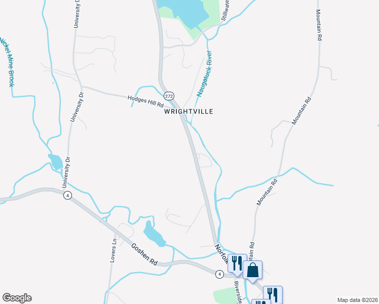 map of restaurants, bars, coffee shops, grocery stores, and more near 405 Norfolk Road in Torrington