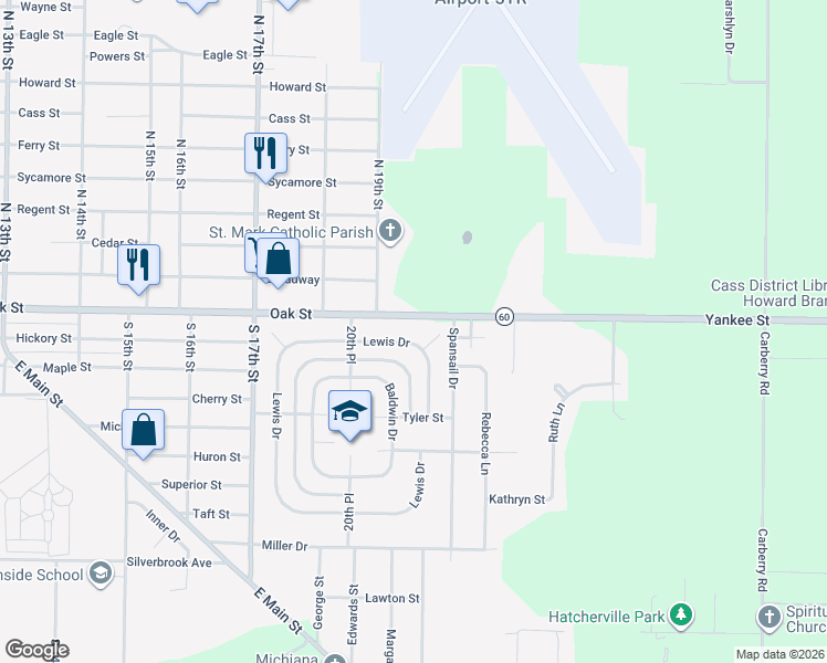 map of restaurants, bars, coffee shops, grocery stores, and more near 2017 Lewis Drive in Niles