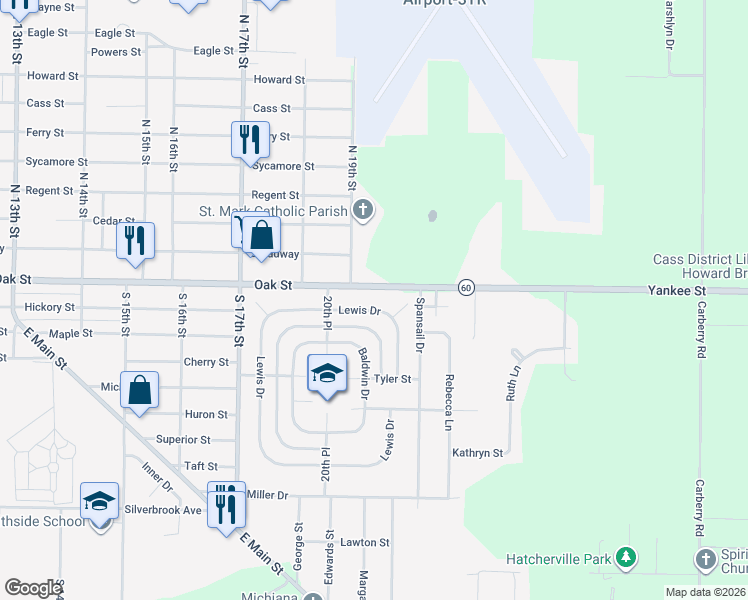 map of restaurants, bars, coffee shops, grocery stores, and more near 2017 Lewis Dr in Niles