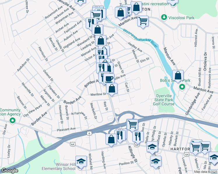 map of restaurants, bars, coffee shops, grocery stores, and more near 557 Killingly Street in Johnston