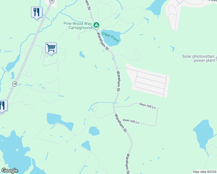 map of restaurants, bars, coffee shops, grocery stores, and more near 57 Wareham Street in Carver