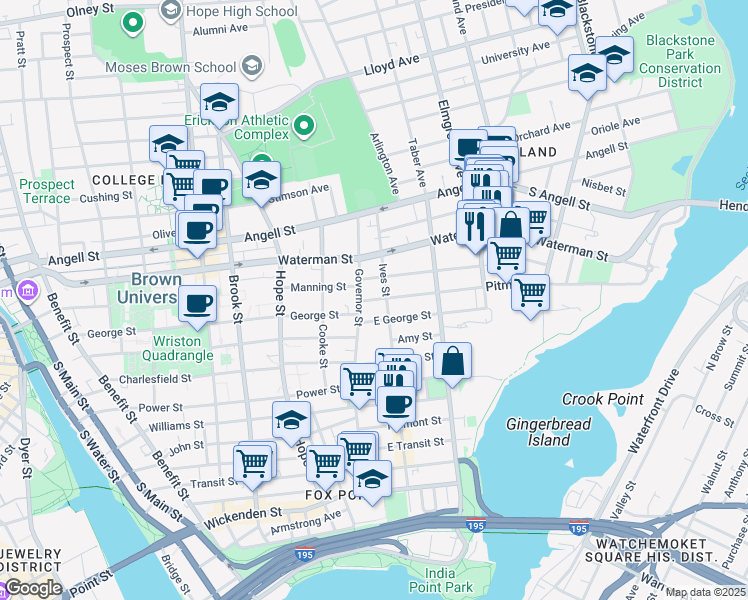 map of restaurants, bars, coffee shops, grocery stores, and more near in Providence