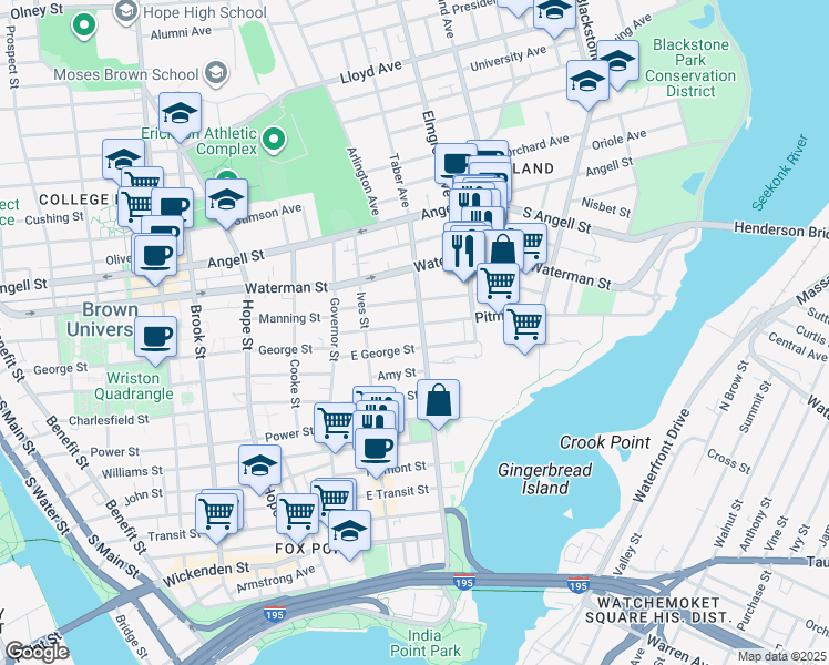map of restaurants, bars, coffee shops, grocery stores, and more near in Providence