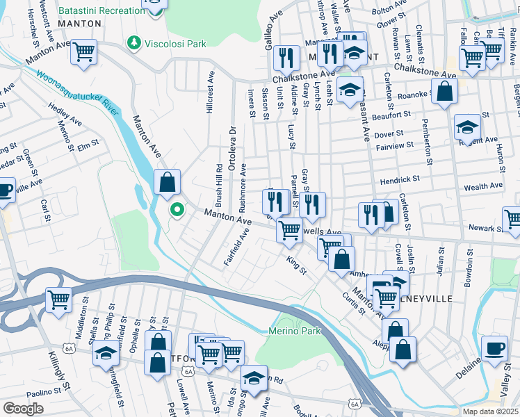 map of restaurants, bars, coffee shops, grocery stores, and more near 2 Octavia Street in Providence