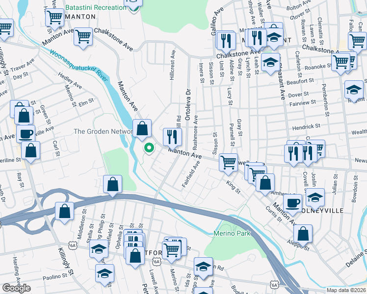 map of restaurants, bars, coffee shops, grocery stores, and more near in Providence