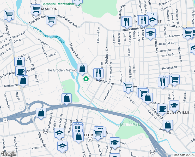 map of restaurants, bars, coffee shops, grocery stores, and more near in Providence
