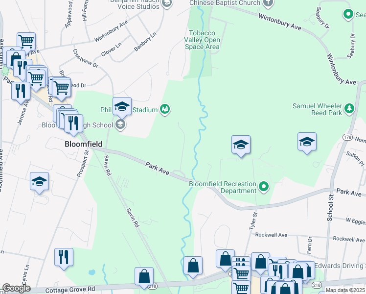 map of restaurants, bars, coffee shops, grocery stores, and more near 14 Revere Drive in Bloomfield