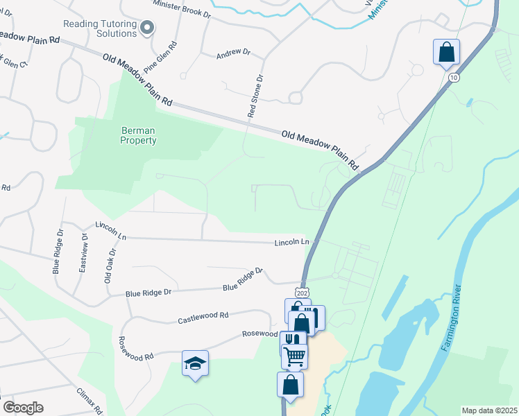 map of restaurants, bars, coffee shops, grocery stores, and more near 84 Hilltop Drive in Simsbury
