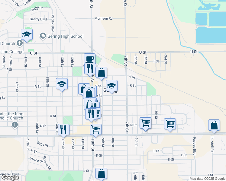 map of restaurants, bars, coffee shops, grocery stores, and more near 800 Q Street in Gering