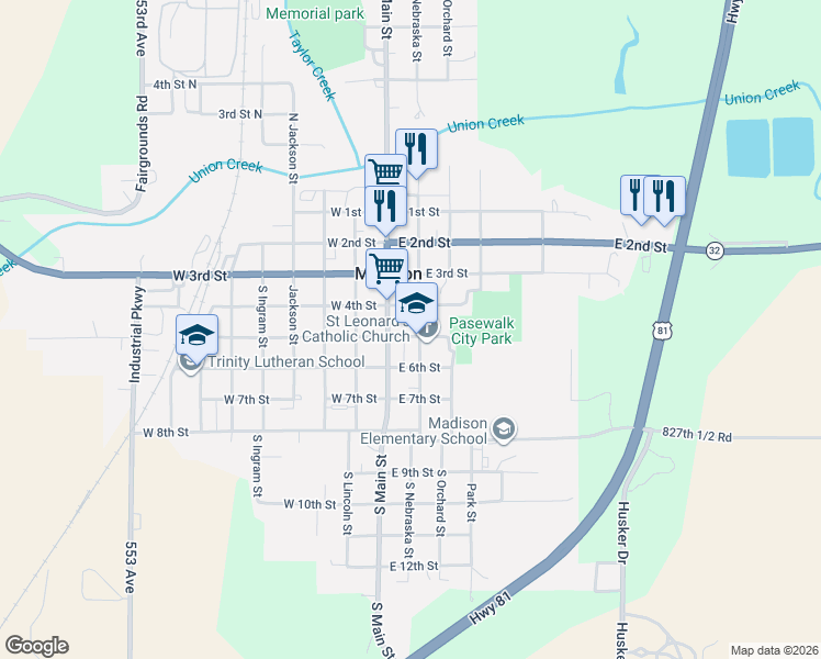 map of restaurants, bars, coffee shops, grocery stores, and more near 504 S Nebraska St in Madison