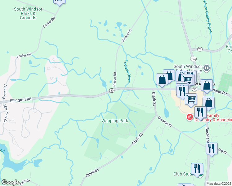 map of restaurants, bars, coffee shops, grocery stores, and more near 1519 Connecticut 30 in South Windsor