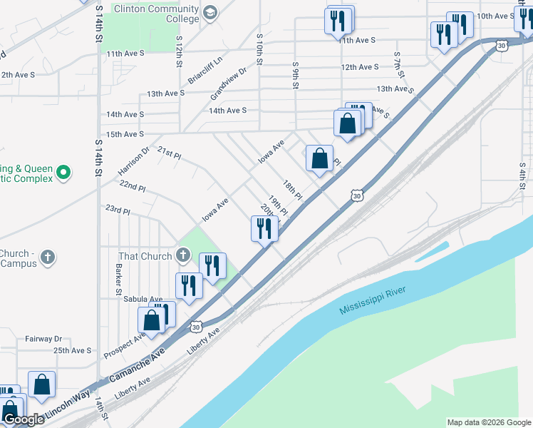 map of restaurants, bars, coffee shops, grocery stores, and more near 227 20th Place in Clinton