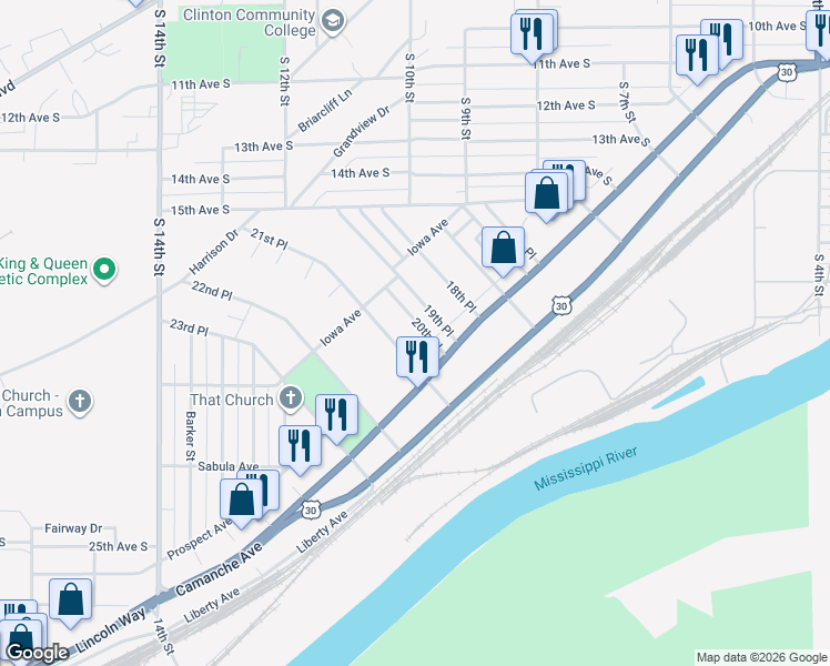 map of restaurants, bars, coffee shops, grocery stores, and more near 227 20th Place in Clinton