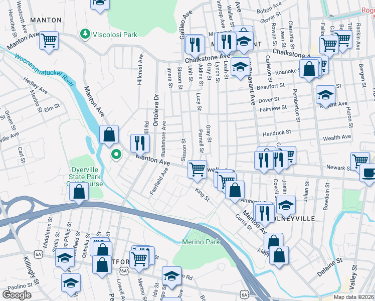 map of restaurants, bars, coffee shops, grocery stores, and more near 2 Octavia Street in Providence
