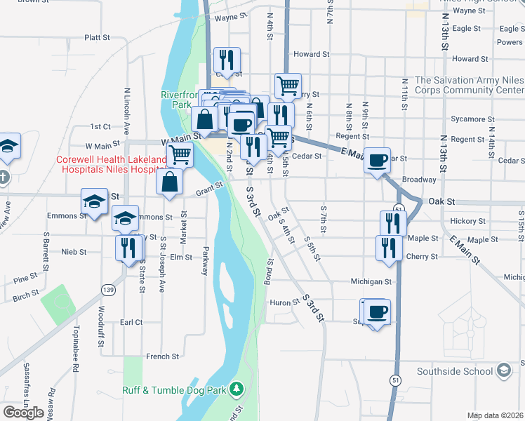 map of restaurants, bars, coffee shops, grocery stores, and more near 56 South 3rd Street in Niles