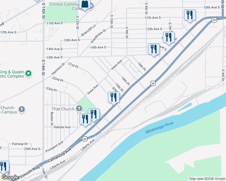 map of restaurants, bars, coffee shops, grocery stores, and more near 227 20th Place in Clinton