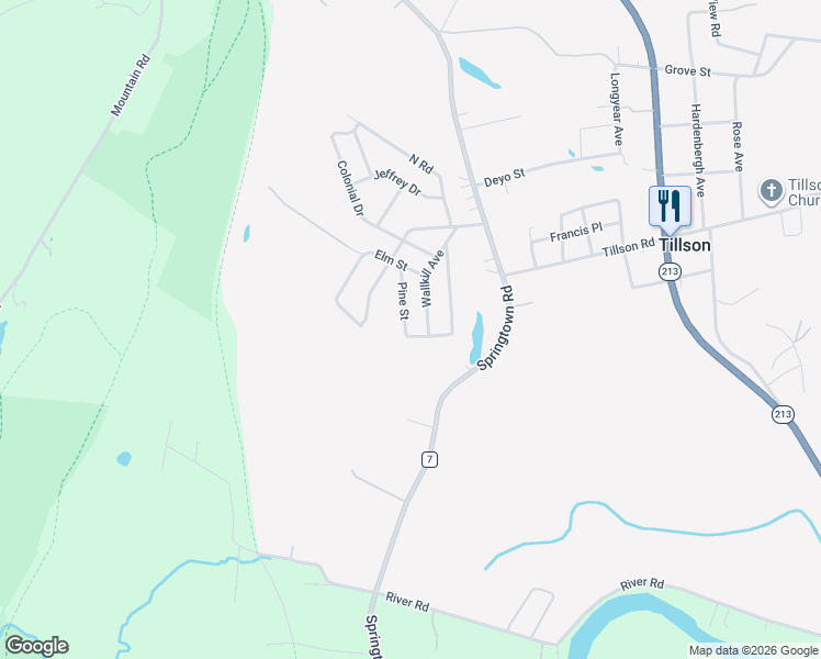map of restaurants, bars, coffee shops, grocery stores, and more near 15 South Street in Tillson