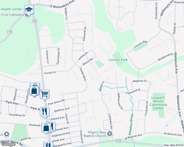 map of restaurants, bars, coffee shops, grocery stores, and more near 11 Sandra Drive in Bloomfield