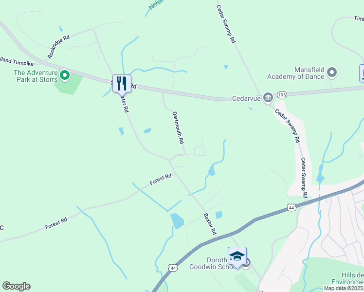 map of restaurants, bars, coffee shops, grocery stores, and more near 36 Dartmouth Road in Mansfield