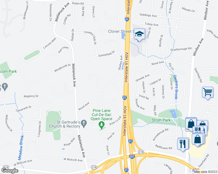 map of restaurants, bars, coffee shops, grocery stores, and more near 303 Rood Avenue in Windsor