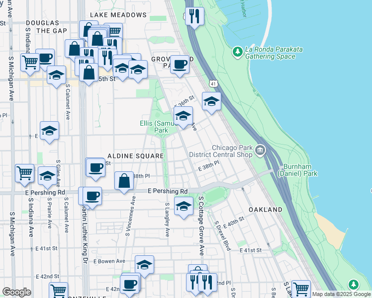 map of restaurants, bars, coffee shops, grocery stores, and more near 809 East 38th Street in Chicago
