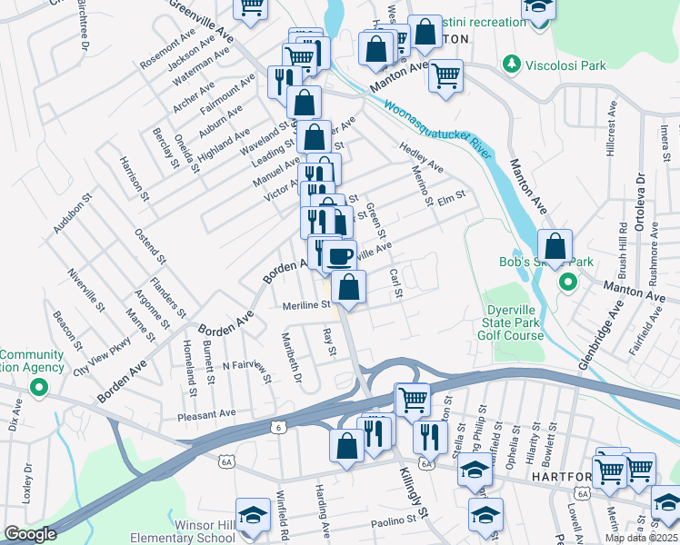 map of restaurants, bars, coffee shops, grocery stores, and more near 557 Killingly Street in Johnston