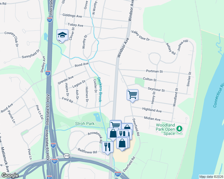 map of restaurants, bars, coffee shops, grocery stores, and more near 22 Philip Henry Circle in Windsor