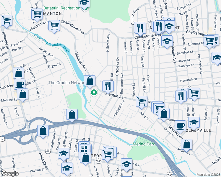 map of restaurants, bars, coffee shops, grocery stores, and more near in Providence