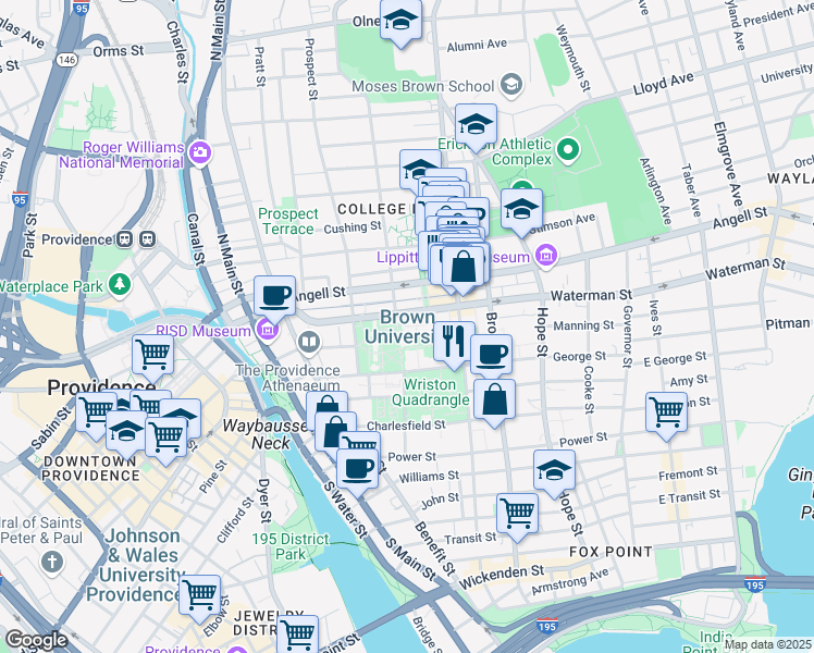 map of restaurants, bars, coffee shops, grocery stores, and more near in Providence