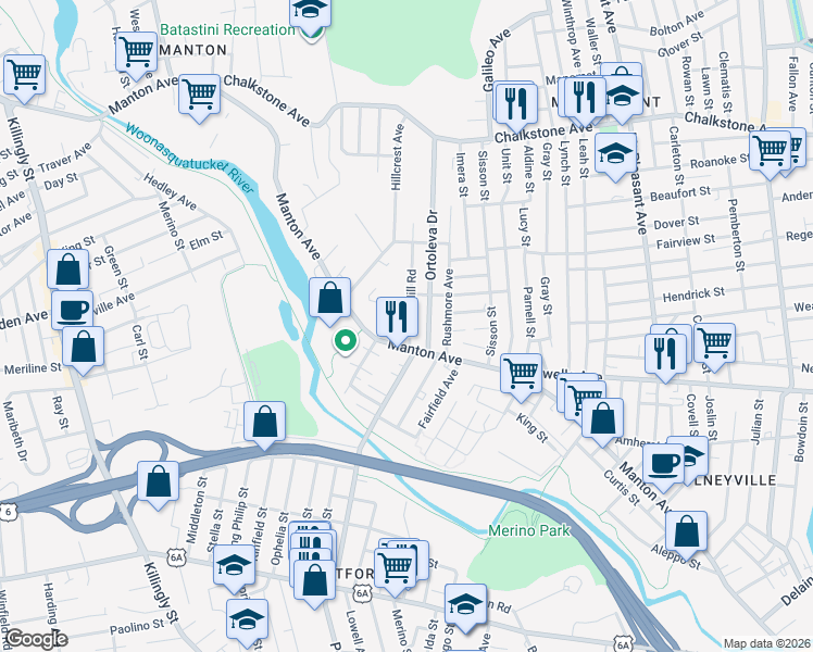 map of restaurants, bars, coffee shops, grocery stores, and more near in Providence