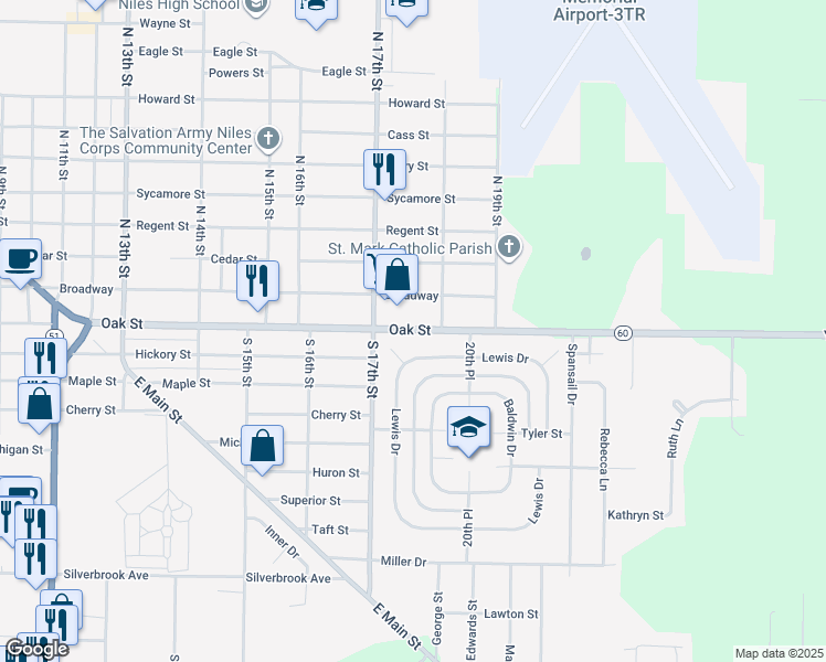 map of restaurants, bars, coffee shops, grocery stores, and more near 1705 Eden Court in Niles