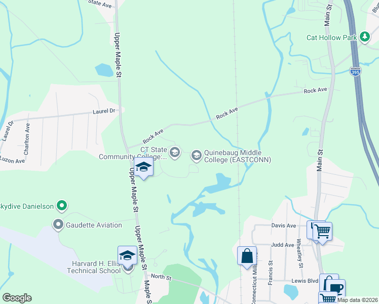 map of restaurants, bars, coffee shops, grocery stores, and more near 742 Upper Maple Street in Killingly