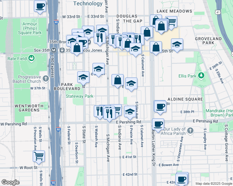 map of restaurants, bars, coffee shops, grocery stores, and more near in Chicago