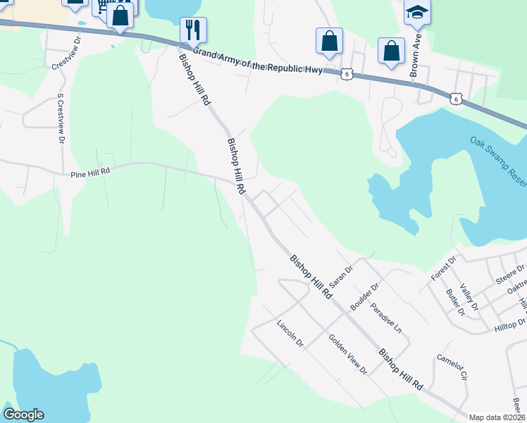 map of restaurants, bars, coffee shops, grocery stores, and more near 7 Elwin Avenue in Johnston