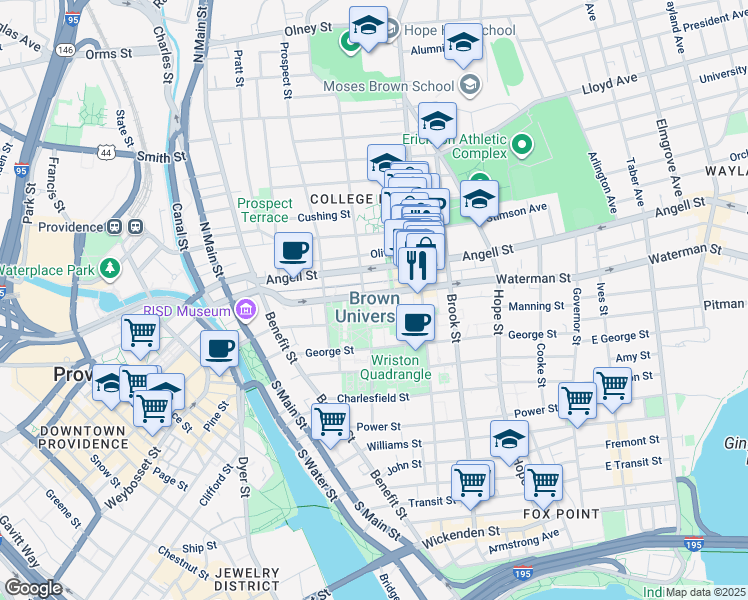 map of restaurants, bars, coffee shops, grocery stores, and more near in Providence