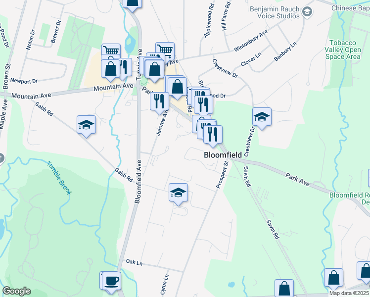 map of restaurants, bars, coffee shops, grocery stores, and more near 8 Bestor Lane in Bloomfield